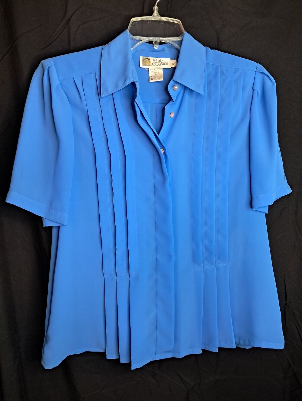 Vintage 80s La Blouse Royal Blue Pintuck Pleated Secretary Top - Petite 10